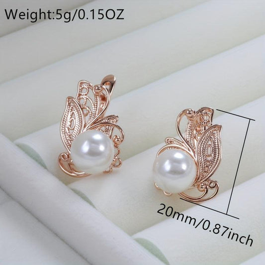 Golden Flower Pearl Drop Earrings for Women Vintage Bride Wedding Jewelry