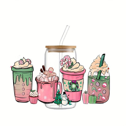 5pcs 16oz Christmas Pattern UV DTF Cup Transfer Stickers
