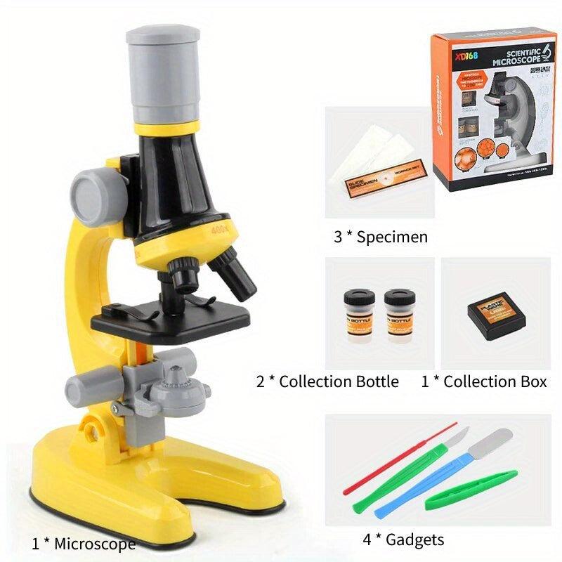 Kids Microscope Kit Science Lab LED 100X 400X 1200X Biological Microscope