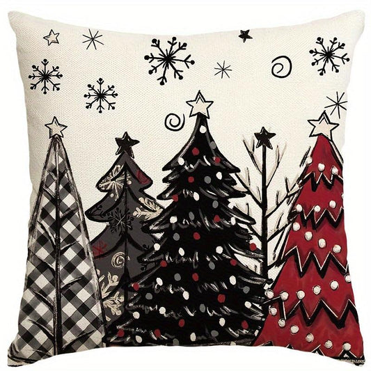 Christmas Joy Xmas Trees Red Throw Pillow Covers