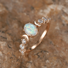 Moonstone Opal Ring Oval Cut Gemstone Hand Jewelry Engagement Ring