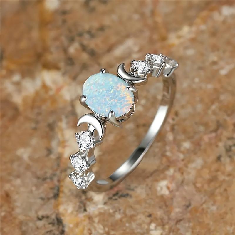 Moonstone Opal Ring Oval Cut Gemstone Hand Jewelry Engagement Ring