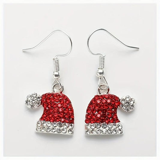 Christmas Hat Zircon Stud Earrings Party Jewelry Gift For Women Mom Friends