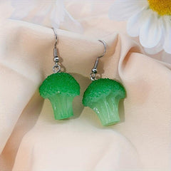 Simulated Resin Green Vegetable Earrings - Corn and Broccoli - Women