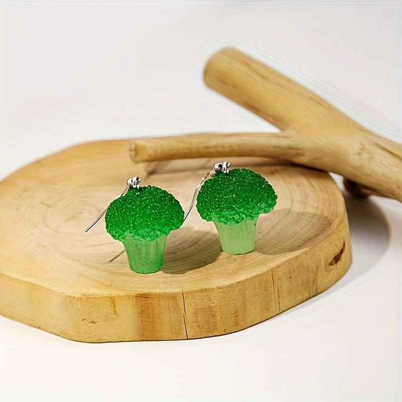 Simulated Resin Green Vegetable Earrings - Corn and Broccoli - Women