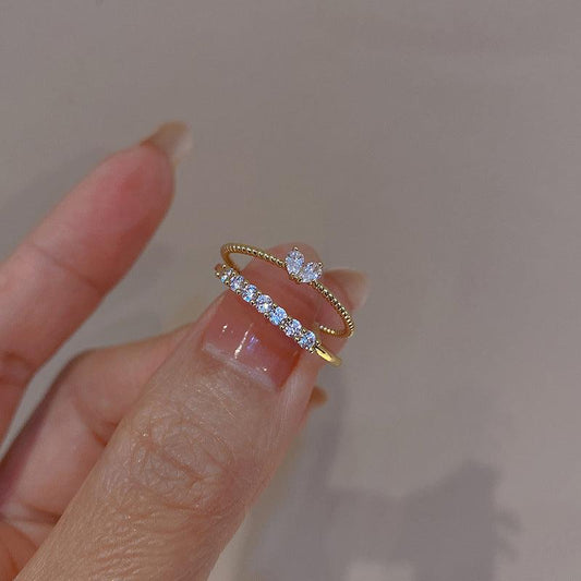Women Artificial Diamond Open Heart Ring Golden and Silvery