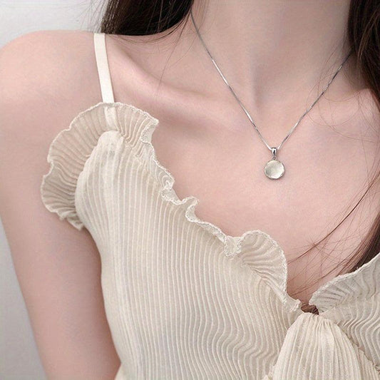 Jade Round Pendant Necklace Minimalist Style Women's Collar Chain