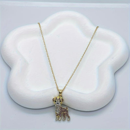 Boxing Dog Rhinestone Pendant Necklace Fashionable Ladies Pet Dog Jewelry