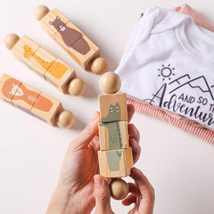 Wooden Animal Shape Matching Toy with Rotating Rattles