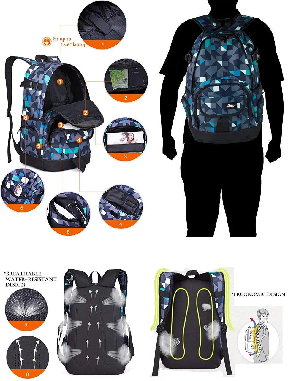 Camo Plaid Preppy Style Backpack for School 15.6in Laptop
