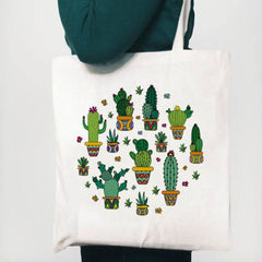 Cactus Drawing Print Canvas Tote Bag