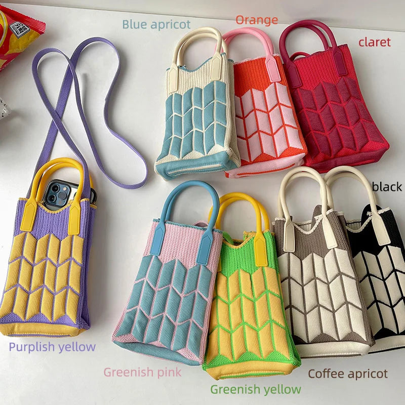 Crochet Shoulder Bag Candy Color Mini Clutch Crossbody Purse for Women