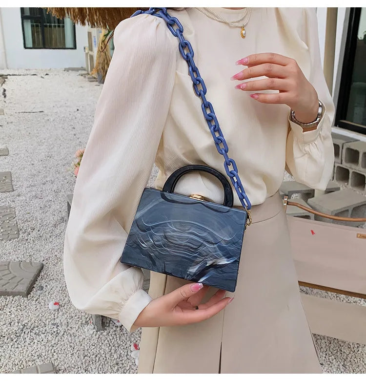 Tie Dye Acrylic Clutch Bag with Chain