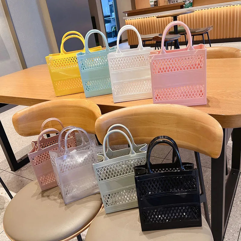Candy Hollow Out Cut Handbags For Women PVC Large Capacity Beach Bags