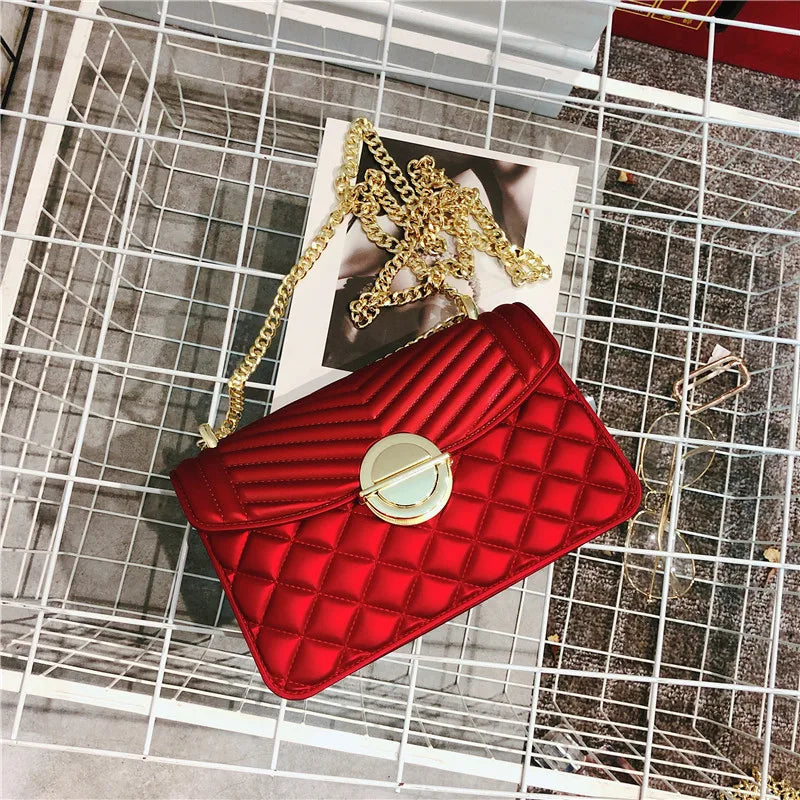 Green Grey Quilted Jelly Bag with Chain Shoulder Strap