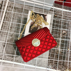 Green Grey Quilted Jelly Bag with Chain Shoulder Strap
