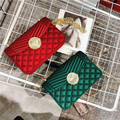 Green Grey Quilted Jelly Bag with Chain Shoulder Strap