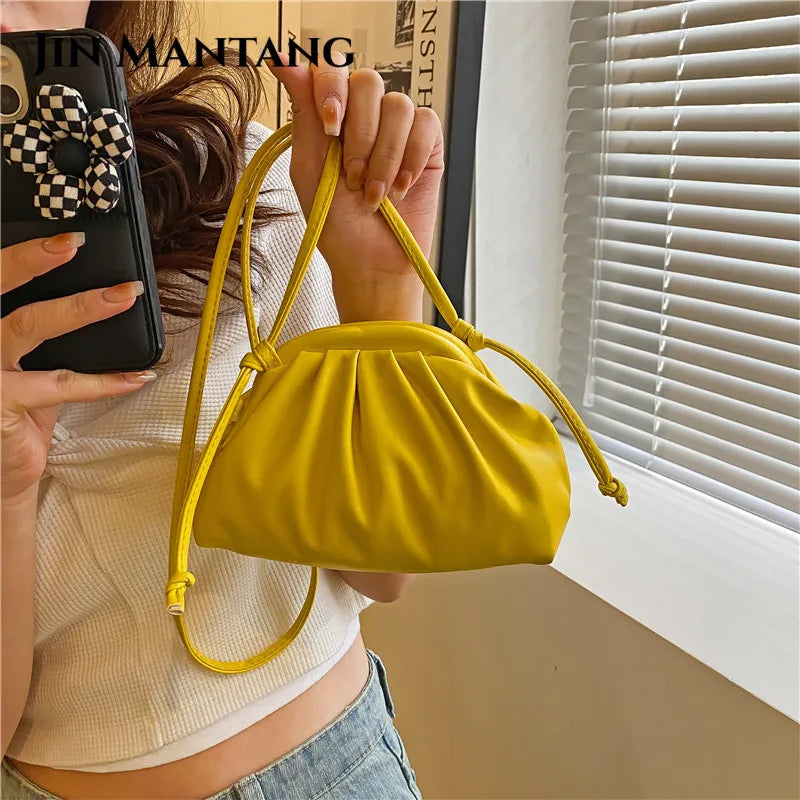 Candy Women's Small Cloud Bag Ruched PU Leather Shoulder Bags