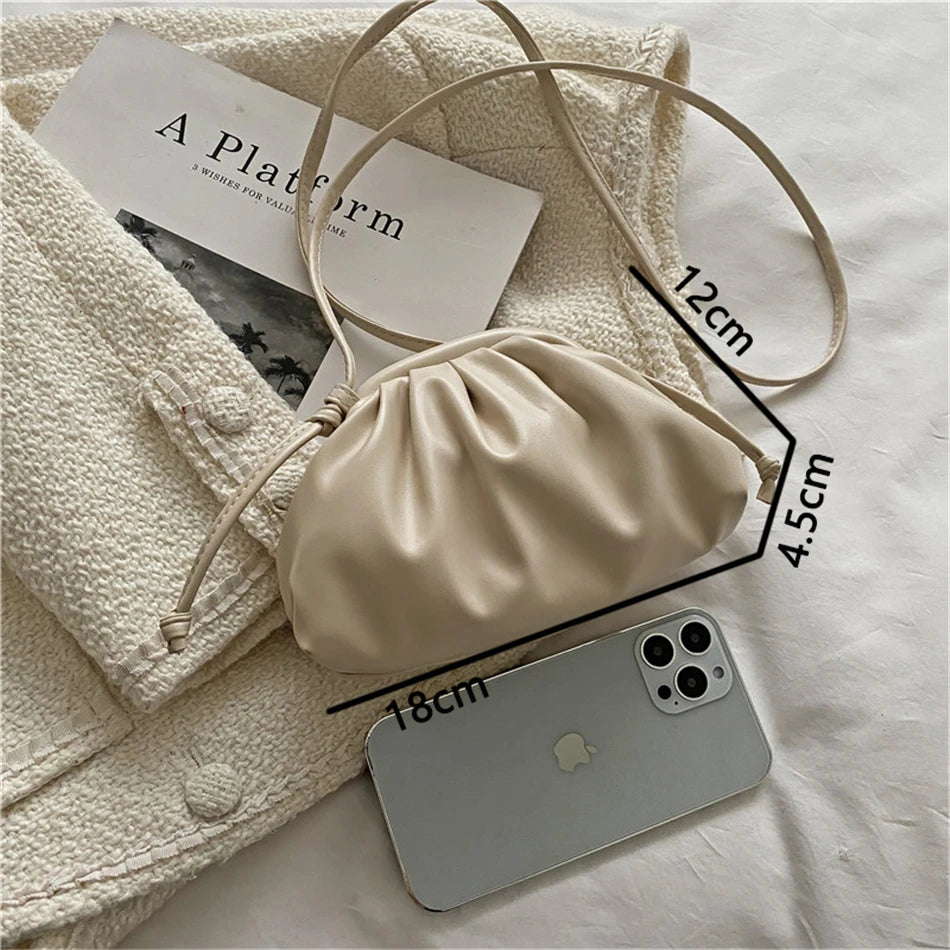 Candy Women's Small Cloud Bag Ruched PU Leather Shoulder Bags for Women