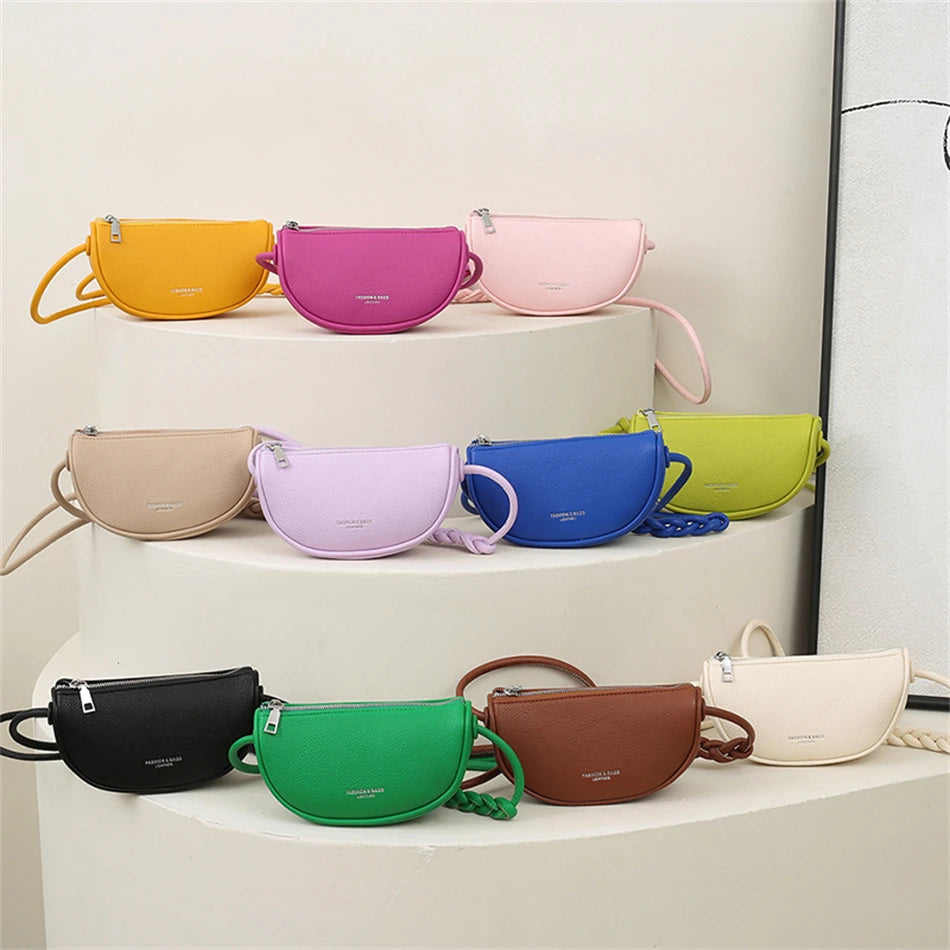 Candy Women's Small Saddle Bag PU Leather Crossbody Bag