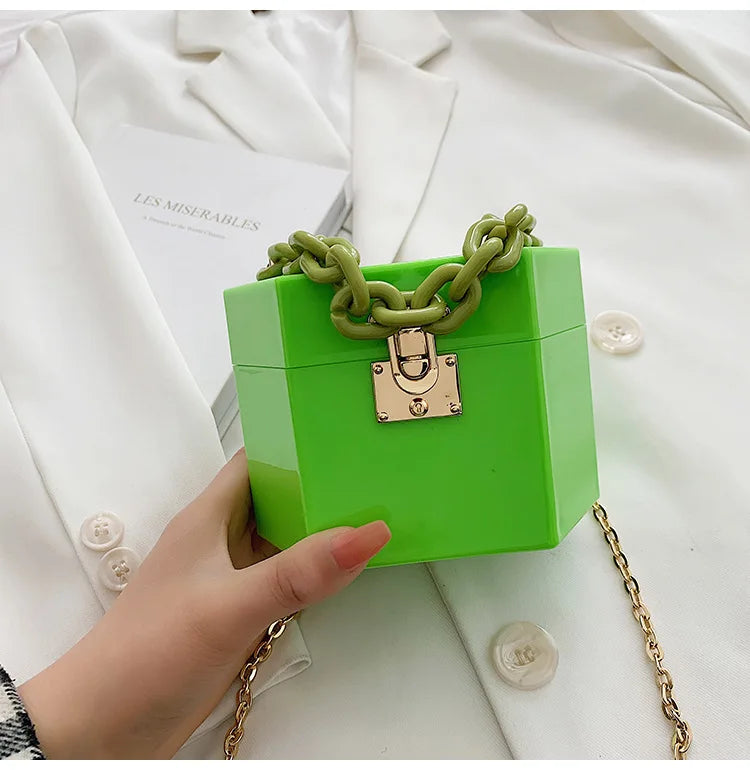Resin Chain Acrylic Box Clutch Candy Colors Bag