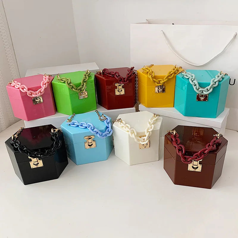 Resin Chain Acrylic Box Clutch Candy Colors Bag