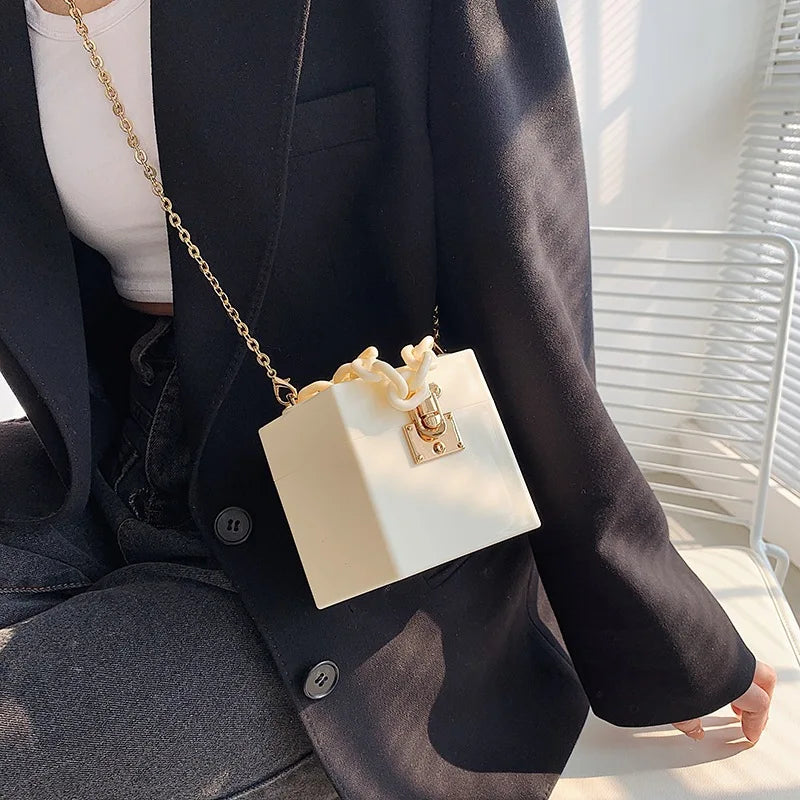 Resin Chain Acrylic Box Clutch Candy Colors Bag