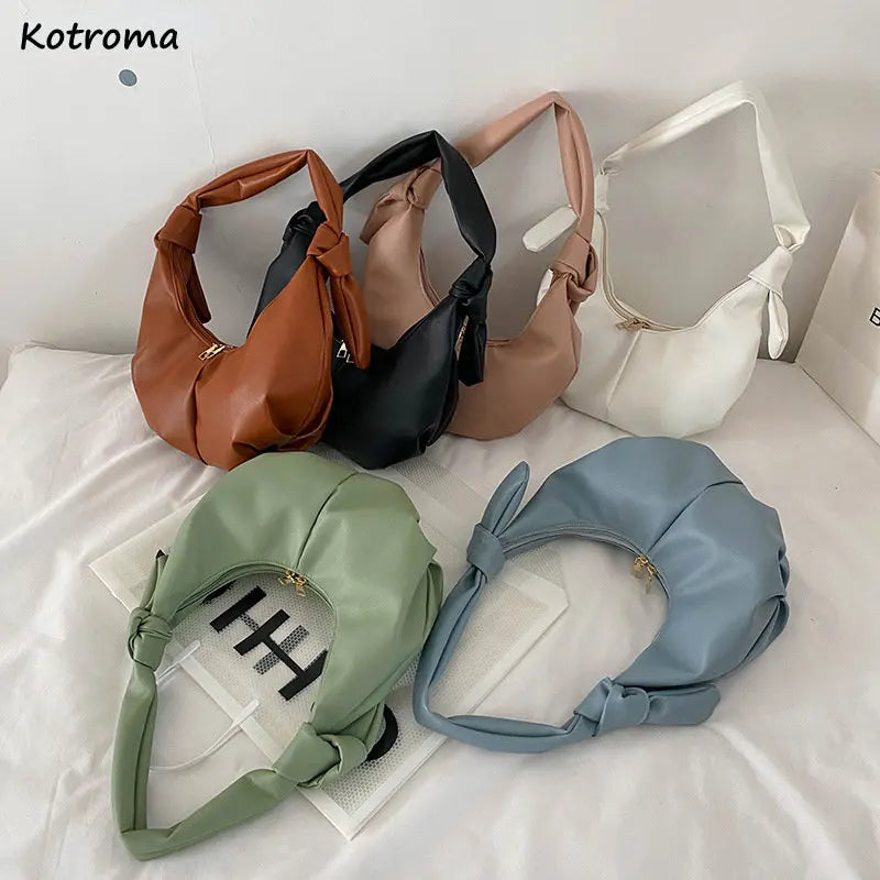 Candy Colors Shoulder Bag Pleated Zippers Underarm Handbag