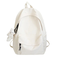 Canvas Backpack Daypack School Bag with Bear Pendant for Students Girl Gift