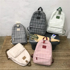 Canvas Backpack Plaid Women Student School Bag Casual Large Capacity Bags