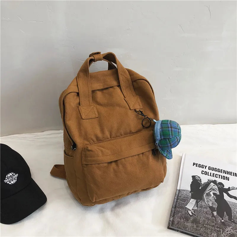 Canvas Backpack Women Back To School Bag Teen Girl Rucksack Student Travel