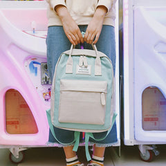 Canvas Backpack Women Teenager School Bag Splicing Knapsack Large Capacity