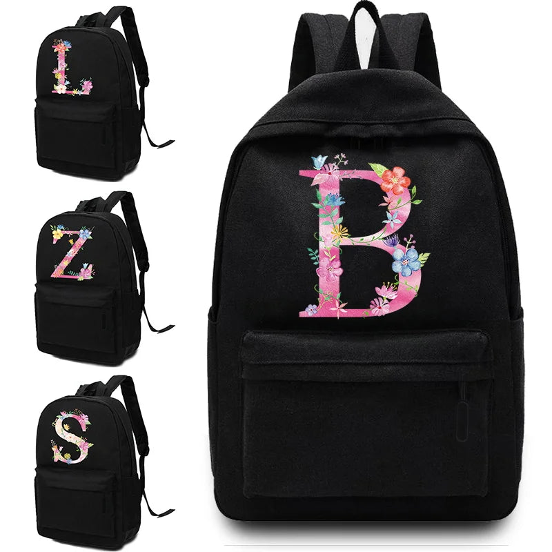 Pink Letter Printing Casual Backpack Laptop Backpack Unisex Sport Bags