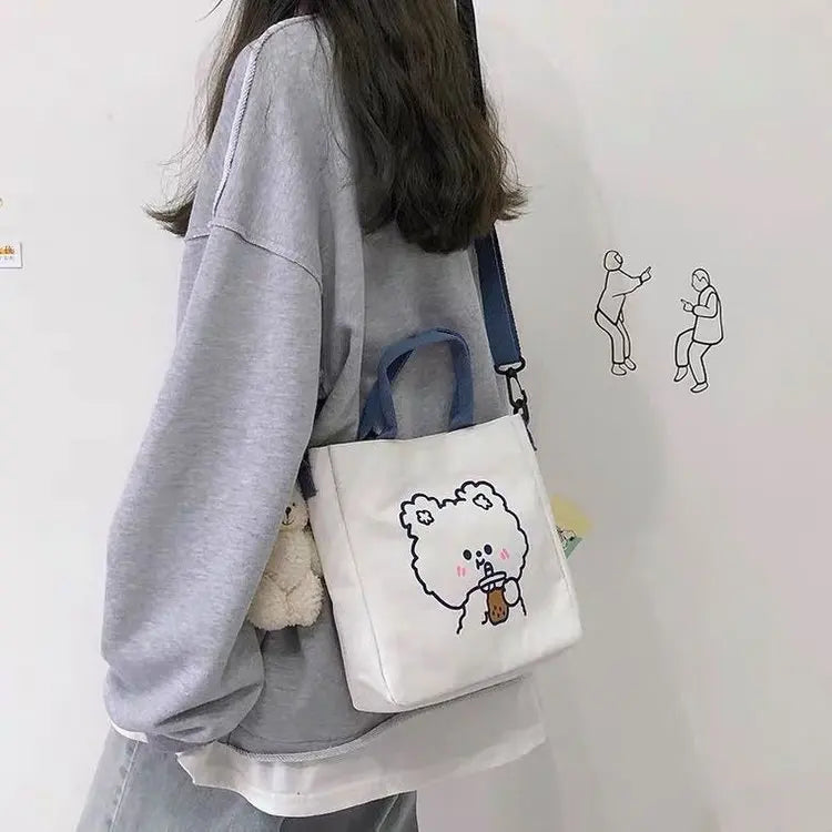 Canvas Bear Shoulder Bag Animal Pattern Small Square Bag