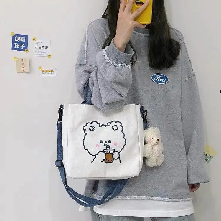 Canvas Bear Shoulder Bag Animal Pattern Small Square Bag