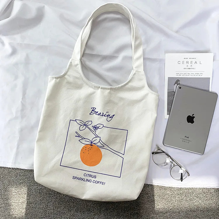 Orange Artistic Canvas Bag Female One Shoulder Janpanese College Student Ins Por