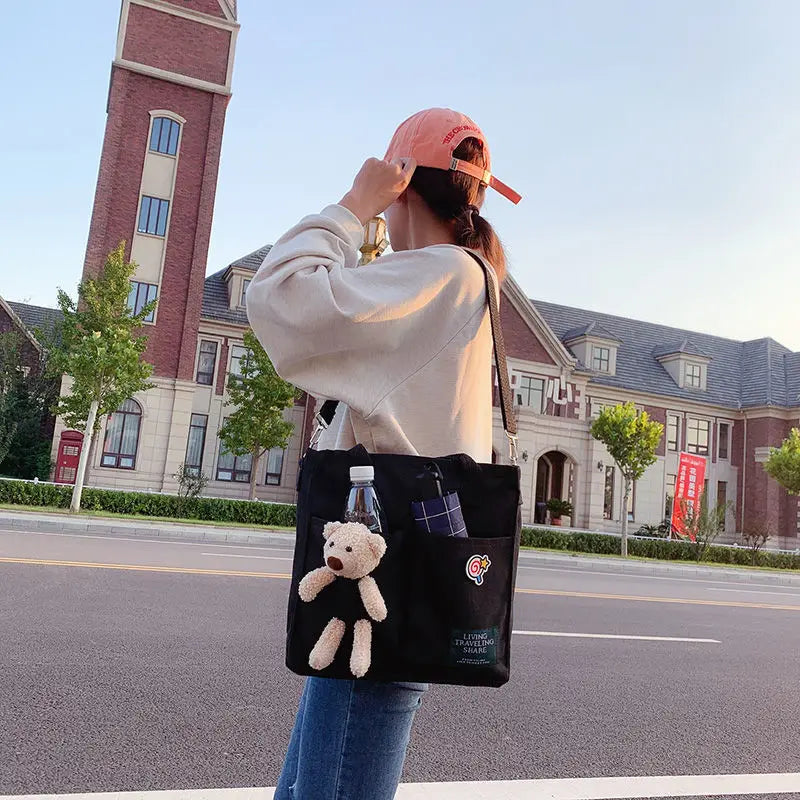 Canvas Bag Female Shoulder Crossbody Large Capacity Versatile Student Ins