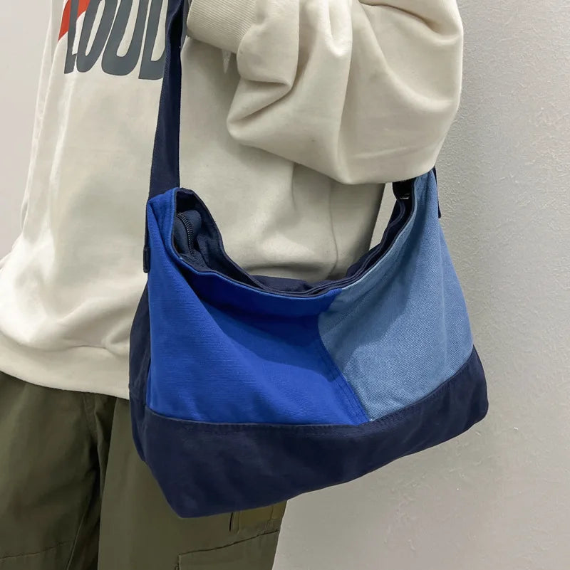 Plaid Messenger Bag for Students, Large Capacity Shoulder Tote
