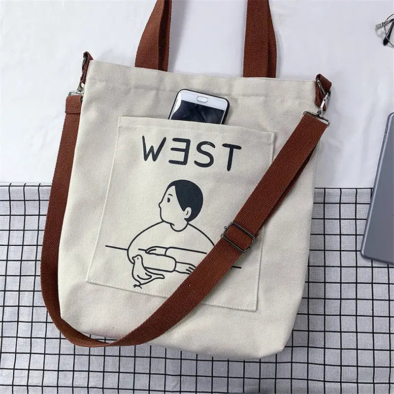 Canvas Messenger Bag Large Capacity Shopping Bag for Women