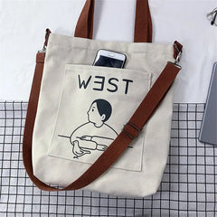 Canvas Messenger Bag Large Capacity Shopping Bag for Women
