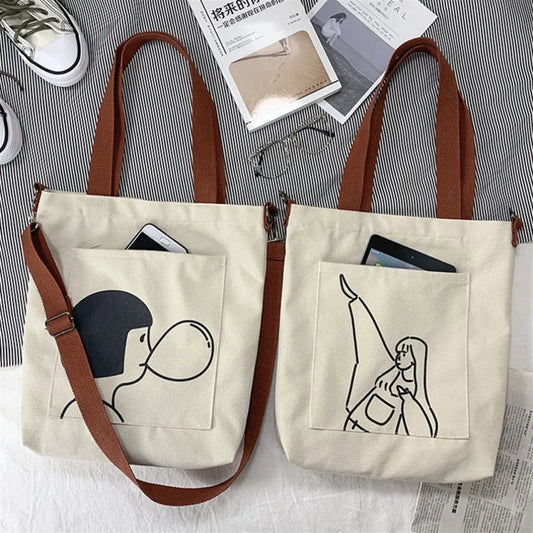 Canvas Messenger Bag Large Capacity Shopping Bag for Women