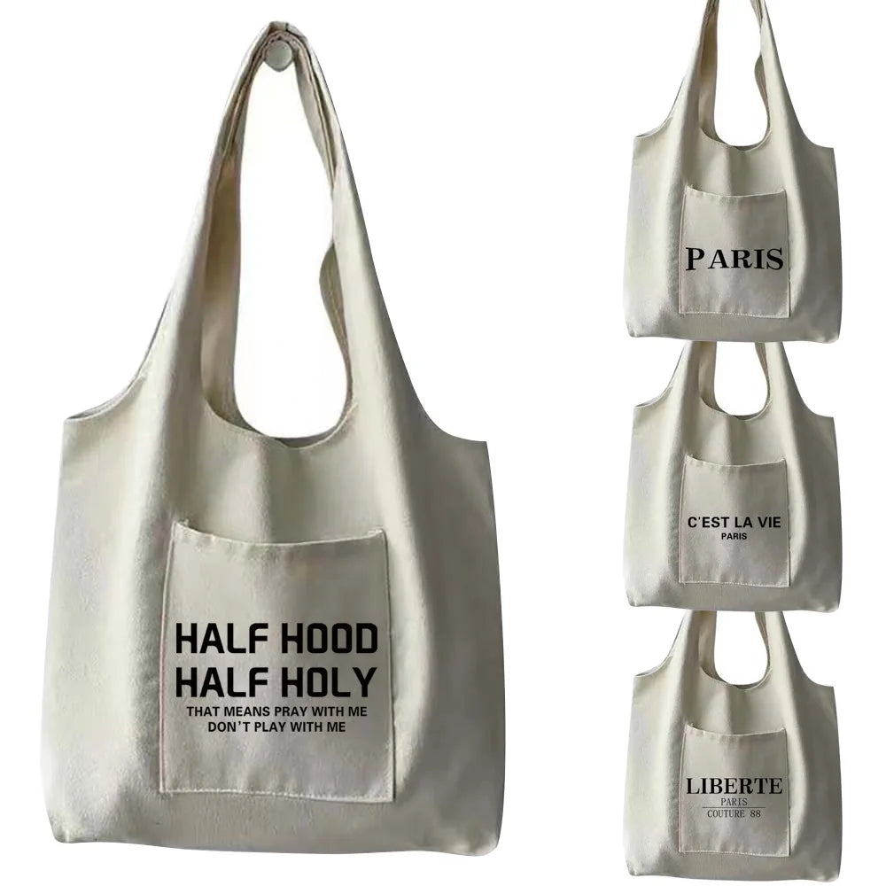 Canvas Bag Women Shoulder Bag Harajuku Cotton Shopping Bag Retro Literary Ladies
