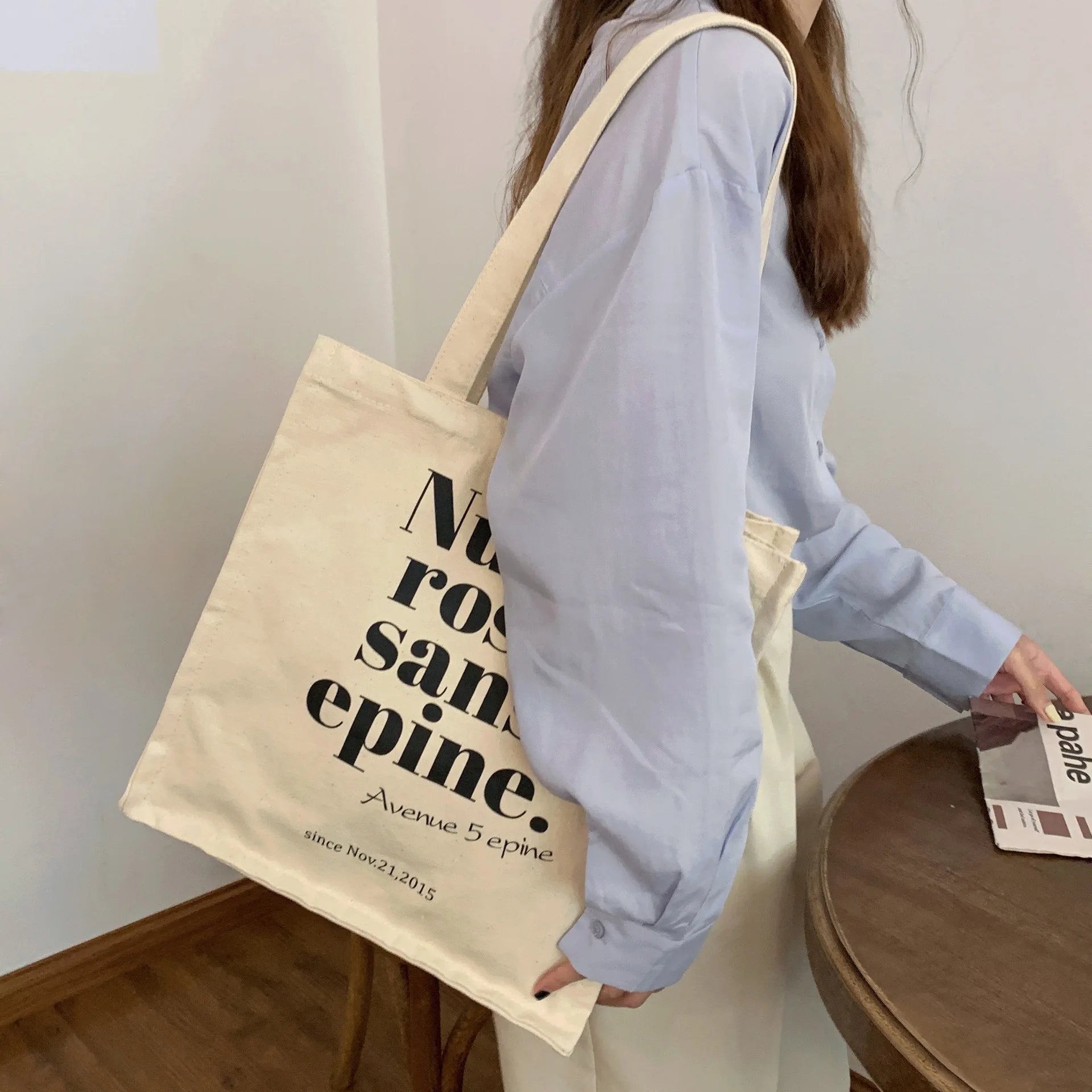 Canvas Bag Women Vintage Letter Print Shoulder Bag Casual Shopper Bag