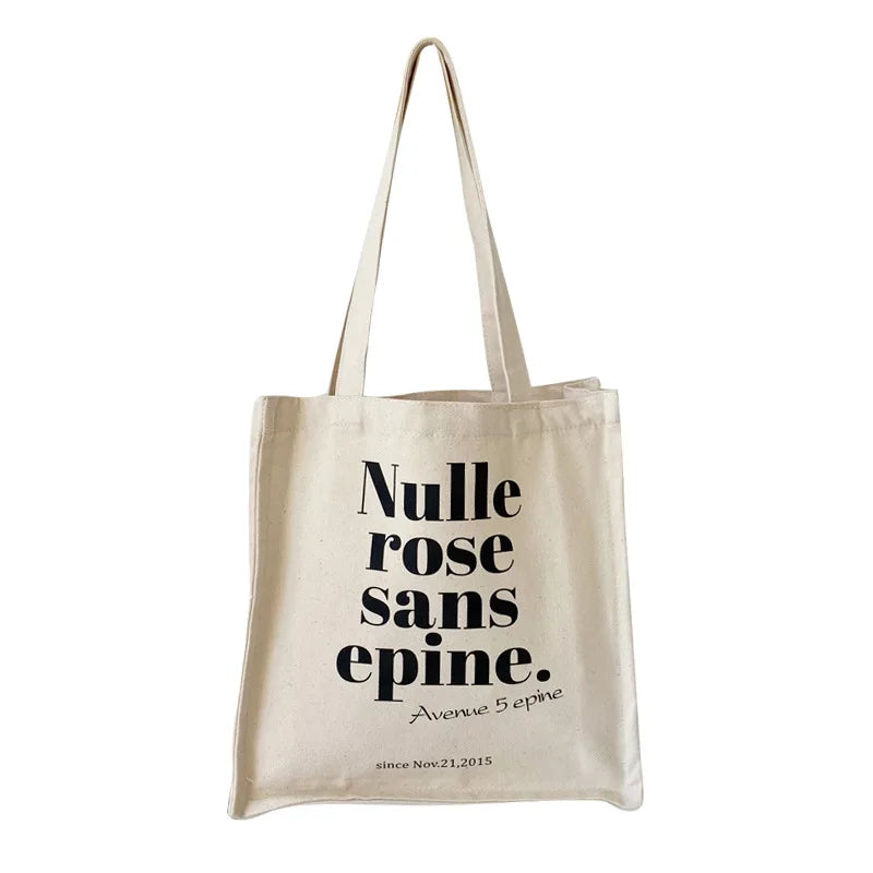 Canvas Bag Women Vintage Letter Print Shoulder Bag Casual Shopper Bag