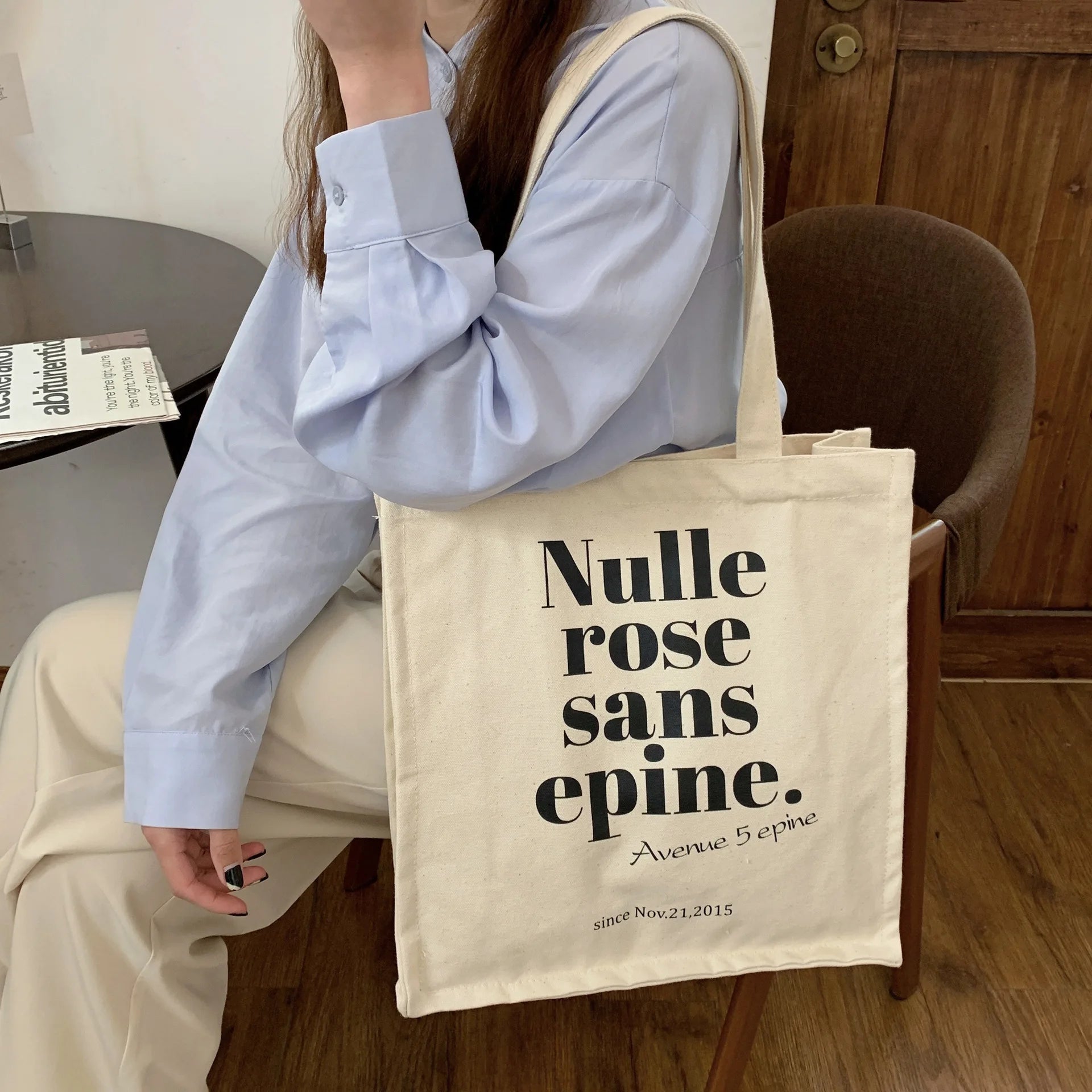 Canvas Bag Women Vintage Letter Print Shoulder Bag Casual Shopper Bag