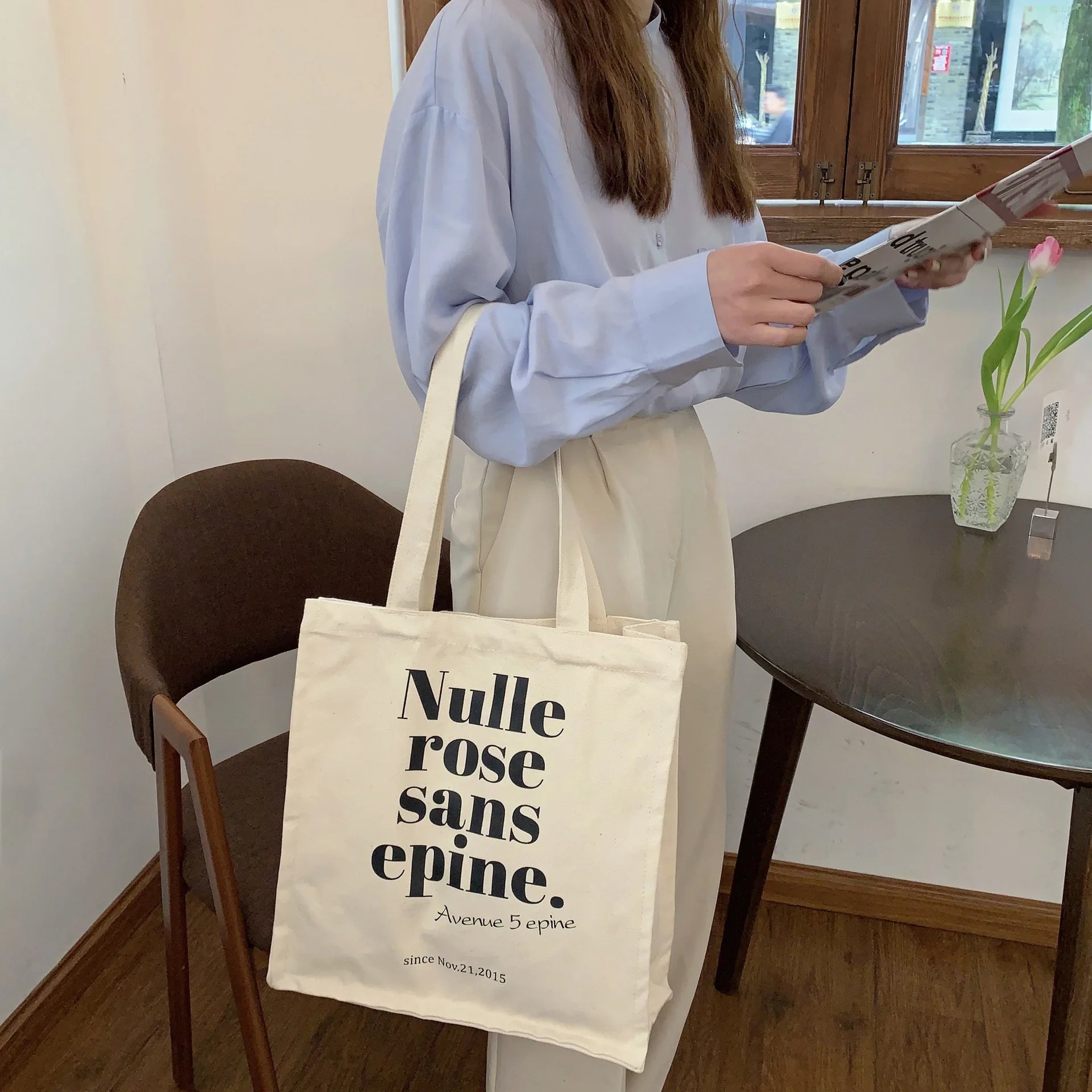 Canvas Bag Women Vintage Letter Print Shoulder Bag Casual Shopper Bag