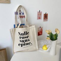 Canvas Bag Women Vintage Letter Print Shoulder Bag Casual Shopper Bag