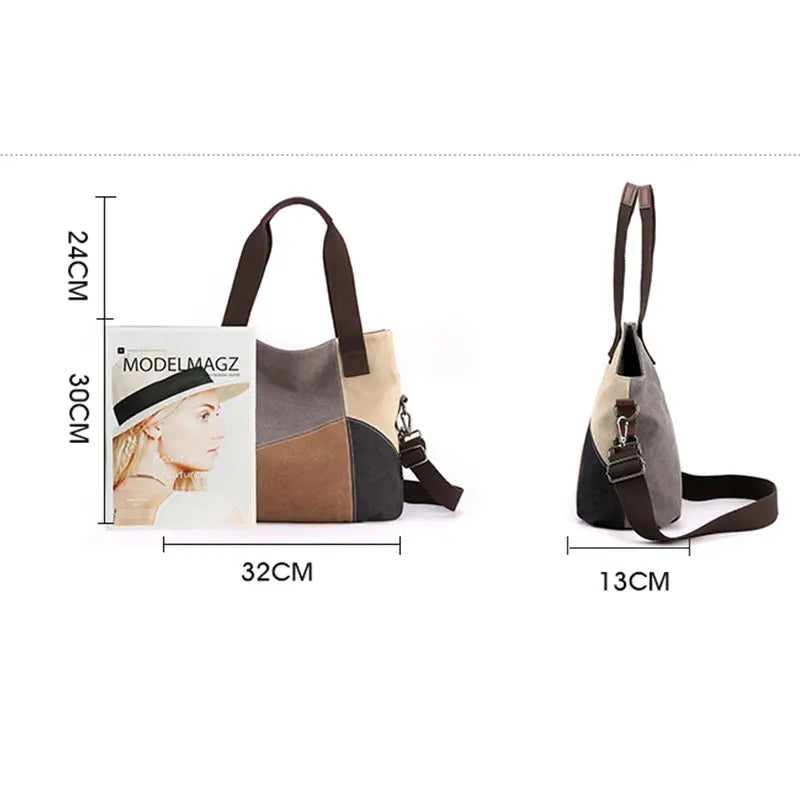 Canvas Bag Women's Retro Patchwork Crossbody Shoulder Bag