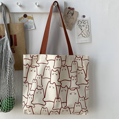 Canvas Bag for College Female Students Shoulder Portable Book Large Capacity
