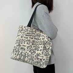 Canvas Bag for College Female Students Shoulder Portable Book Large Capacity